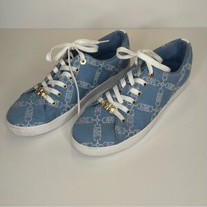 Michael Kors Blue Monogram Sneakers with White Laces Size 8.5